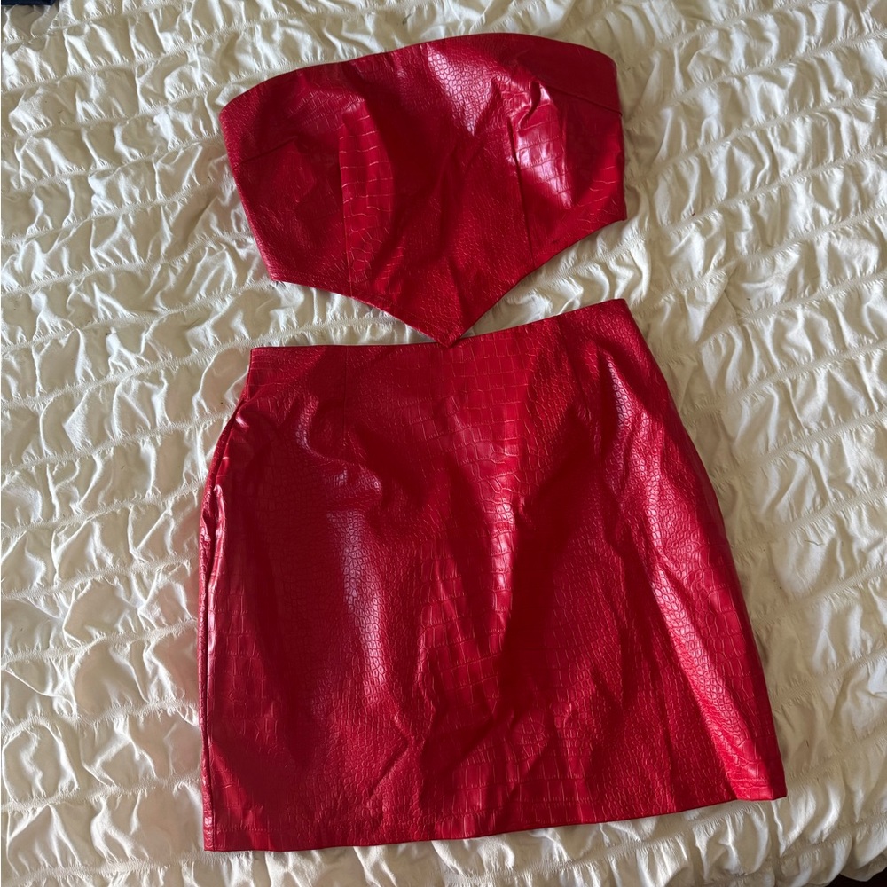 Pretty Little Thing Red Faux Croc Leather set